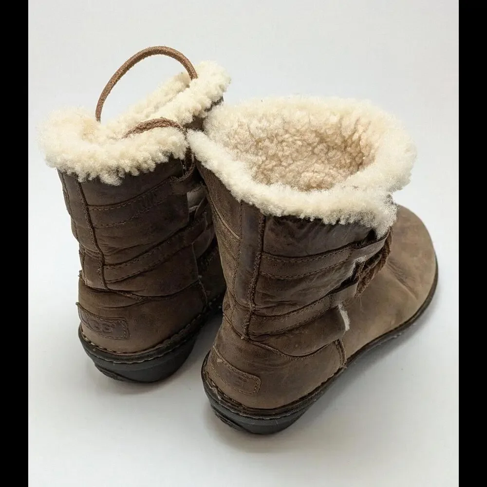 Womens UGG Caspia Brown‎ Leather Shearling Lined Ankle Boots 1001815 Size 9